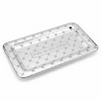 Silver decorative hamotzi challah bread  tray with intricate patterns on a white background