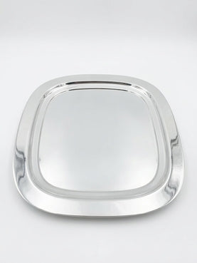 Silver square tray on a white background