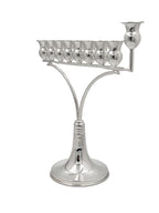 Silver Menorah with candle holder on a white background