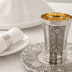 Silver kiddush  cup with gold interior on a matching silver tray by hadad bros