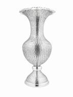 A silver vase with a stripes textured, ribbed body by hadad bros silverware