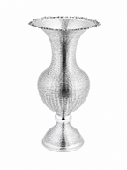 A silver vase with a stripes textured, ribbed body by hadad bros silverware