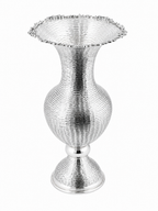A silver vase with a stripes textured, ribbed body by hadad bros silverware