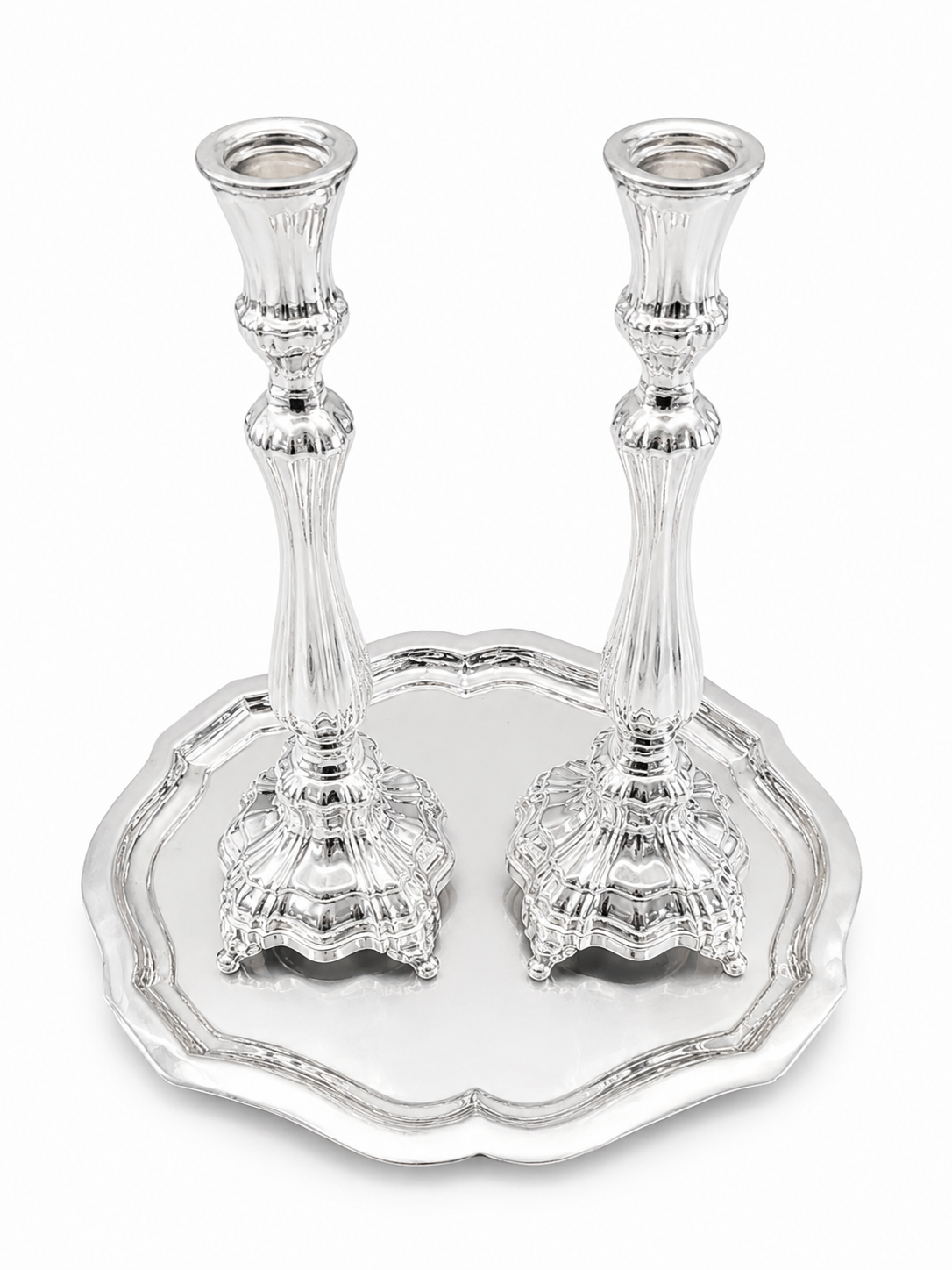 Two pure silver 925 candlesticks on a white background