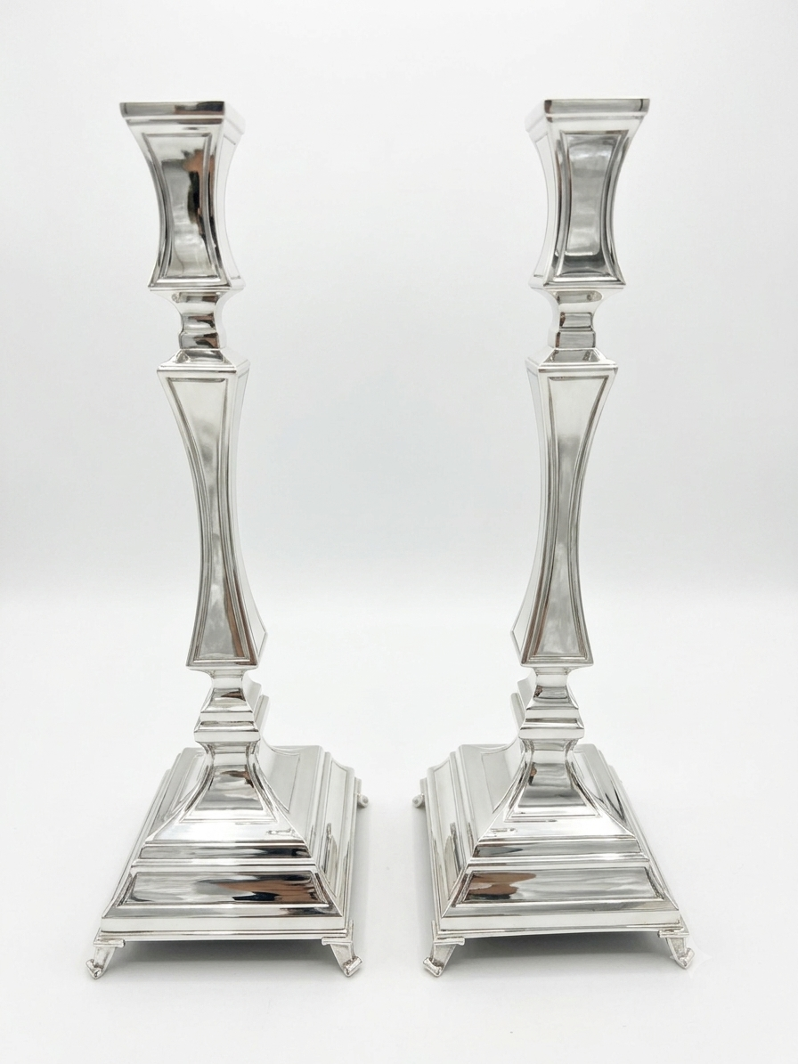 pair of two sterling silver 925 shabbat candlesticks