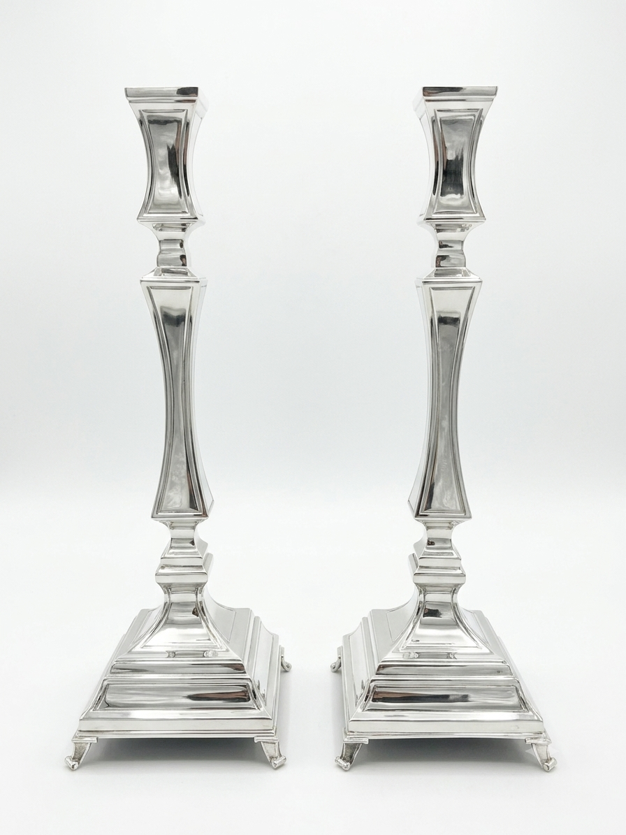 pair of two sterling silver 925 shabbat candlesticks