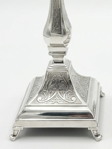Silver 925 Shabbat Hammered Candlesticks 28cm