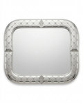 Silver decorative challah tray with chess design on a white background