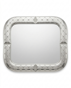 Silver decorative challah tray with chess design on a white background