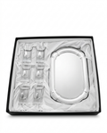 Silver liqure set in a decorative box with white tissue paper