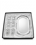Silver liqure set in a decorative box with white tissue paper
