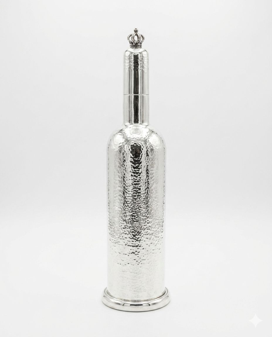 Silver Wine Bottle Hammered Pattern