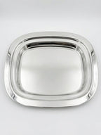 Silver rectangular tray on a white background